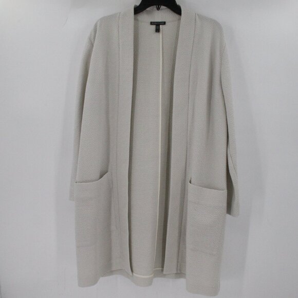 Eileen Fisher Cardigan Women Large Tencel Lyocell Blend Open Front Long pockets - Picture 1 of 9